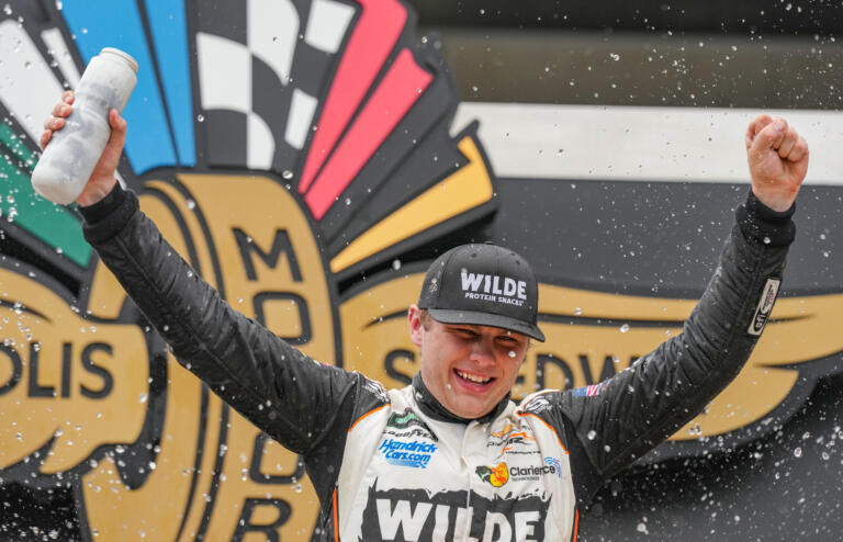 Nascar Oreilly Auto Parts Series Driver Carson Kvapil 1 Celebrates Saturday July 25 2026 Winning the Pennzoil 250 at - Easysportz - NASCAR.